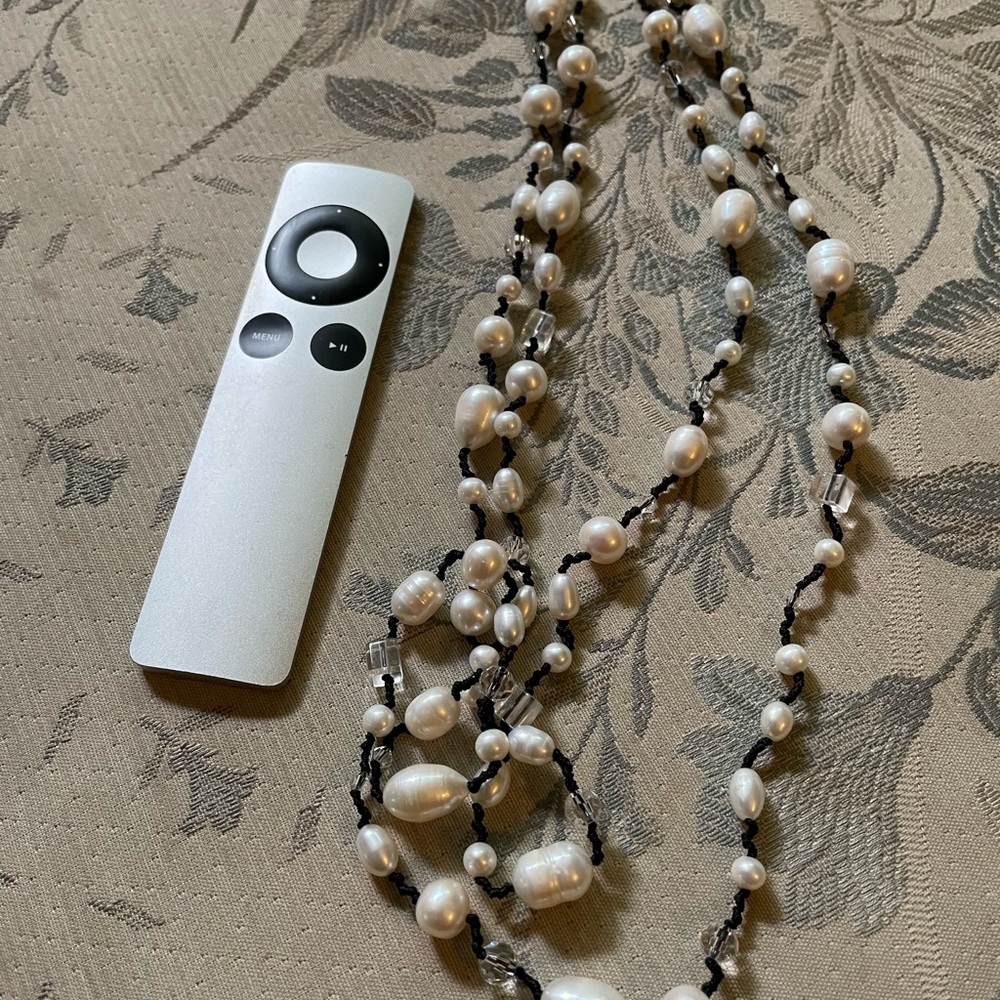 Black, white & crystal double wrap necklace